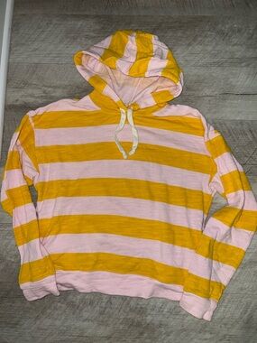 J. Crew Pink and Mustard Striped Hooded Pullover